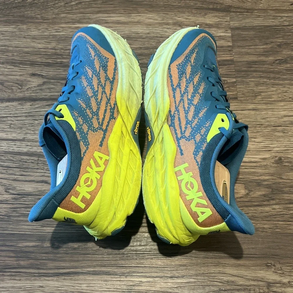 Hoka Speedgoat 5 Cushioned Trail Running Shoes Sneakers Blue Neon Size 9.5 Men's